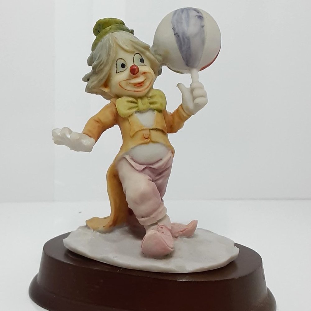 Vintage Davar Leonardo Clown with Ball On Wood Stand Signed